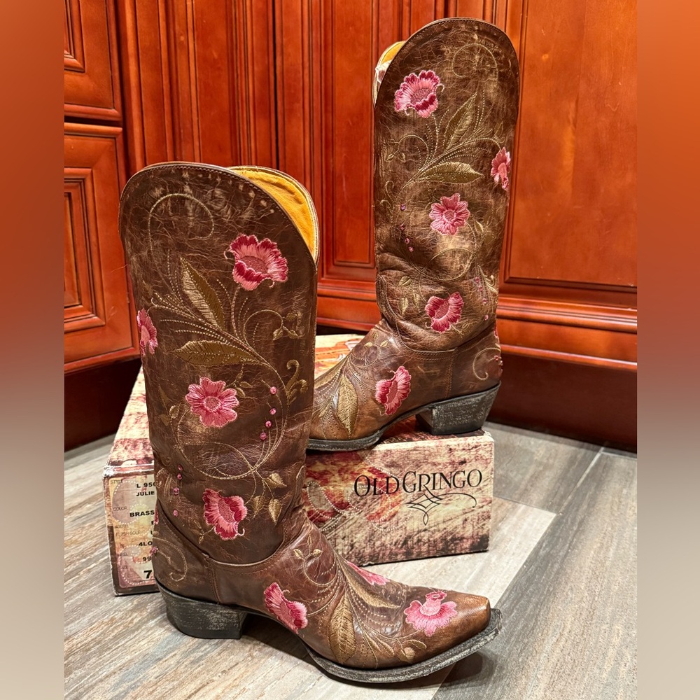 Old Gringo Julie Pink Swarovski Crystal Brown Cowboy Boots Wedding Bling Floral
